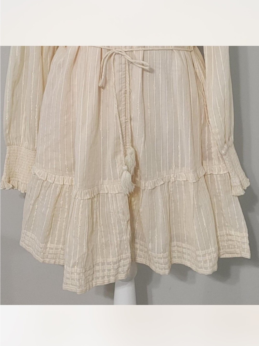Cleobella Celine Mini Dress XL Ivory Organic Cotton Lurex Boho Prairie Western - Picture 4 of 9